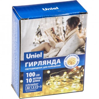 Гирлянда UNIEL ULD-S1000-100/SCB/3AA WARM WHITE IP20 DEW