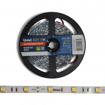 Светодиодная лента UNIEL ULS-M22-5050-30LED/m-10mm-IP20-DC12V-7,2W/m-5M-4000K PROFI катушка в герметичной упаковке Светодиодная лента UNIEL ULS-M22-5050-30LED/m-10mm-IP20-DC12V-7,2W/m-5M-4000K PROFI катушка в герметичной упаковке